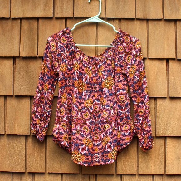 Billabong Mi Amore Off The Shoulder Tribal Printed Crinkle Top Size Small - Picture 4 of 9